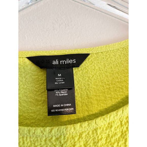 Ali Miles Bright Lime Green Black Trim Gauzy Tunic Slouchy Size Medium - Picture 12 of 13